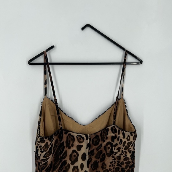 Afternoon Shop Leopard Animal Print Bandeau Side Slits Slip Midi Slinky Dress - Picture 6 of 11